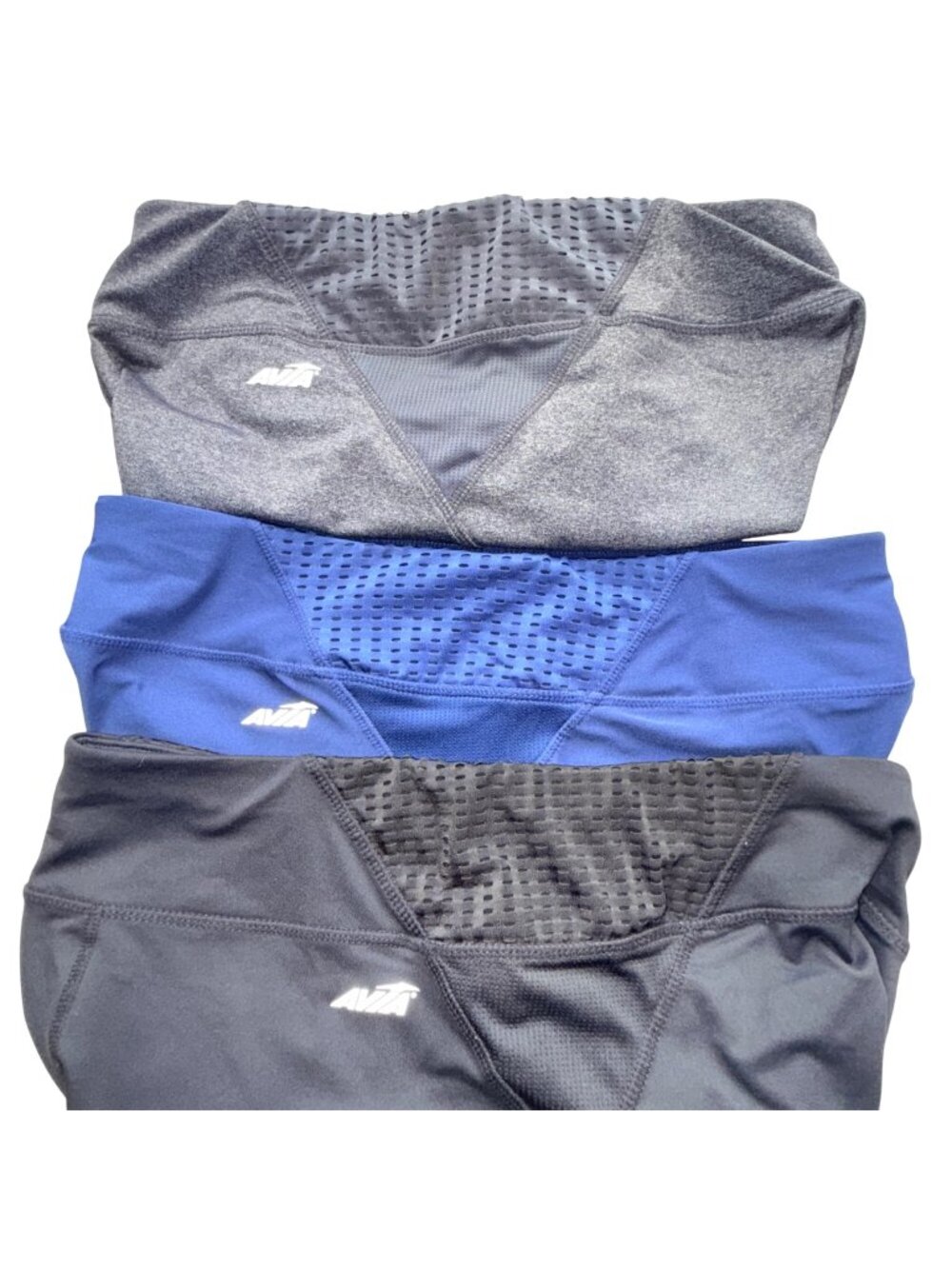 Avia Athletic Shorts Womens L Stretch Activewear Black Blue & Gray 3-Pack